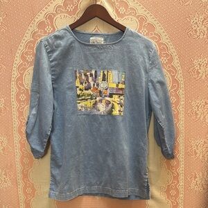 Michael Leu Hand-Painted Top – Art Patch Detail Sz Sm